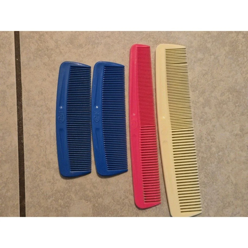 Vintage Goody Hair Comb Lot Of 4 Blue Yellow Red 80's USA